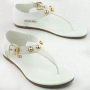 Womens Gladiator Sandals White BYYB Sacha 6.5 Fx Leather Studded Ankle Strap